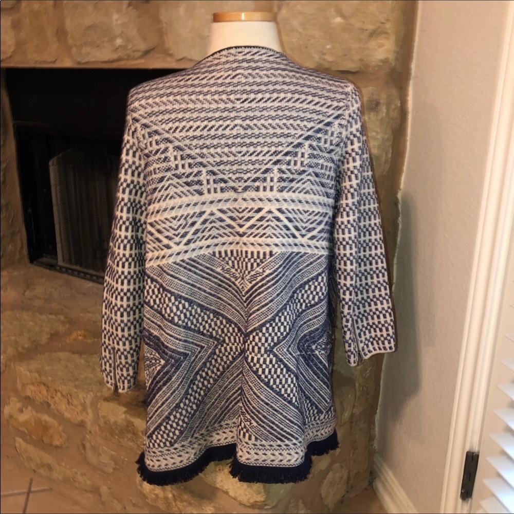 Navy cream white cardigan lucky brand Fringe open